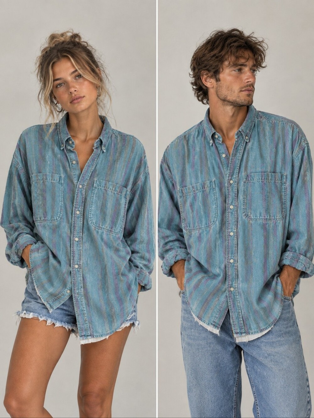Vintage 90s Striped Button Up Long Sleeve Faded Medium